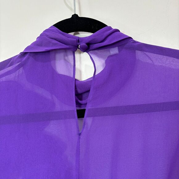 VTG Alfred Sung Purple Silk Chiffon Sheer Mock Neck Blouse 6 Floral Whimsigoth - Picture 8 of 14